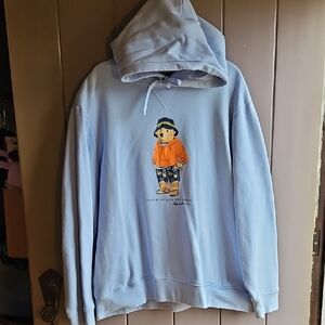 Polo Ralph Lauren Light Blue Hoodie with Beach Bear Graphic